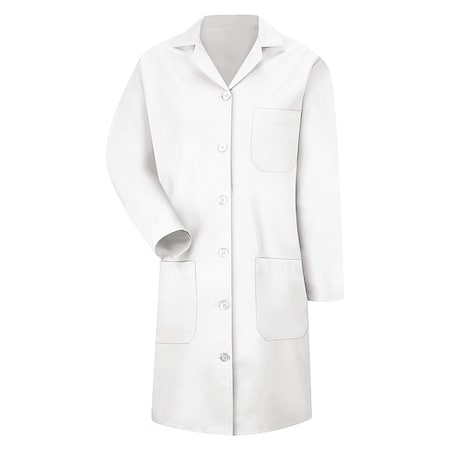 Red Kap Lab Coat, Cotton Poplin/Polyester, 3 Pockets, Button KP13WH RG S
