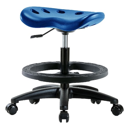 Zoro Select Stool, Polyurethane, Blue, 19 in to 26 1/2 in Seat Height PTMBSL-RG-BF-RC-BLU