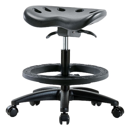 Zoro Select Tractor Stool, Polyurethane, Black, 19 in to 26 1/2 in Seat Height PTMBSO-RG-BF-RC-BLK