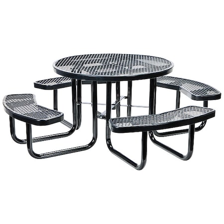 Vestil Round Picnic Table, Black, Metal, 81-1/4 in PT-MX-RT-46-BK