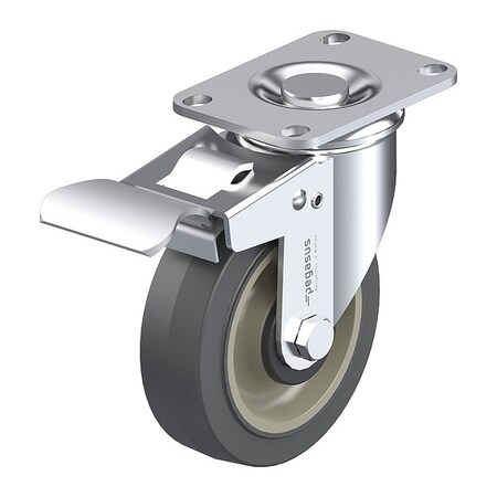 Plate Caster,Swivel,Rubber,4 11/16"H
