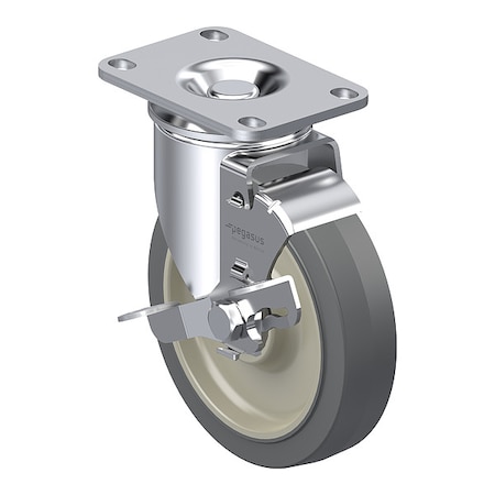 Zoro Select Plate Caster, Swivel, Rubber, 4 11/16"H P12S-PRP035D-12-WB