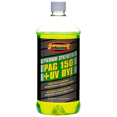 Supercool A/C Compressor PAG Lubricant, w/UV Dye, 32 oz, Bottle, Yellow P150-32D