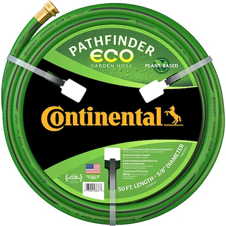 Continental 5/8 in ID x 50 ft L Garden Hose, Plant-based Polymer Tube, Green, Brass x Brass Fitting 21109323