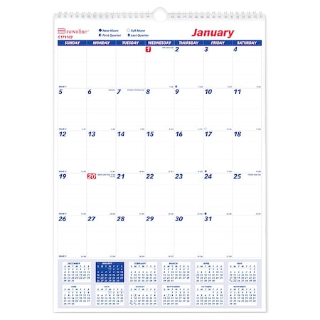 Brownline Twin-Wirebound Wall Calendar, One Month per Page, 12 x 17, White Sheets, 12-Month (Jan to Dec): 2025 C171102