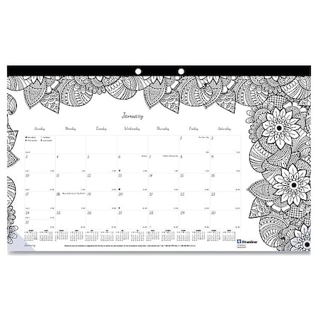 Blueline Monthly Desk Pad Calendar, DoodlePlan Coloring Pages, 17.75 x 10.88, 12-Month (Jan-Dec): 2025 C2917001