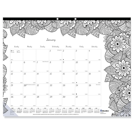 Blueline Monthly Desk Pad Calendar, DoodlePlan Coloring Pages, 22 x 17, 12-Month (Jan to Dec): 2025 C2917311