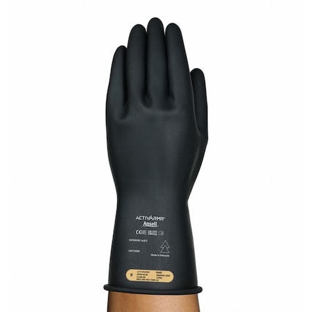 Ansell Electrical-Insulating Gloves, 500V AC, 750V DC, Rubber, 11 in Length, Black, Size 9 RIG0011BUL090