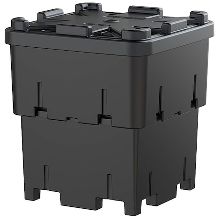 R&B Wire Products Stackable Bulk Containers with Lids 33 cu ft Volume Cap., 44 in L, 44 in W, 48 1/2 in H, HDPE ROTO-920/BLK