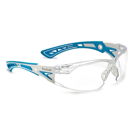 Bolle Safety Rush+, Safety Glasses, Anti-Fog & Anti-Scratch, Clear Lens, Blue/White Frame, Frameless RUSH+