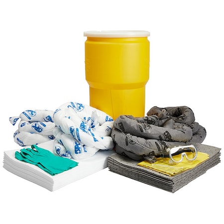 Brady Spill Kit, 13 gal Volume Absorbed per Kit, 14 gal Capacity, Drum, Gray, White SKMA-14