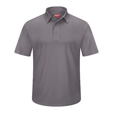 Red Kap Men's Short Sleeve Polo, Polyester, Button, 2 Pocket(s), Gray, L SK90GY SS L
