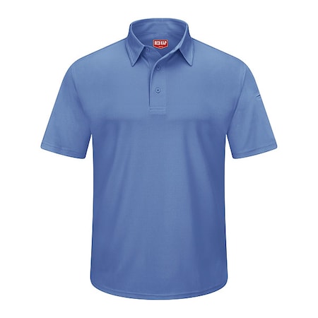 Red Kap Men's Short Sleeve Polo, Polyester, Button, 2 Pocket(s), Medium Blue, 5XL SK90MB SS 5XL