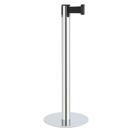 Lavi Industries Barrier Post with Belt, Silver, 7 ft Length, 40 in Post Height, No Legend, Satin Chrome 44-40703/BK