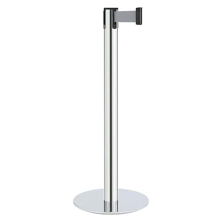 Lavi Industries Barrier Post with Belt, Silver, 7 ft Length, 40 in Post Height, No Legend, Satin Chrome 44-40703/GY