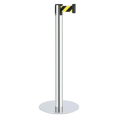 Lavi Industries Barrier Post with Belt, Silver, 7 ft Length, 40 in Post Height, No Legend, Satin Chrome 44-40703/SF
