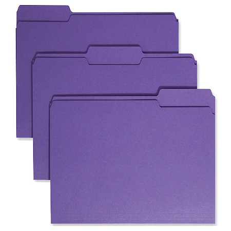 Zoro Select Pressboard Folder, 1/3-Cut Tab, Purple, PK100 13043