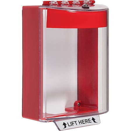 Safety Technology International Universal Stopper Cover, Polycarbonate, Surface Mount, 5 1/2 in W x 8 1/8 in H x 4 in D, Clear, Red STI-13210NR