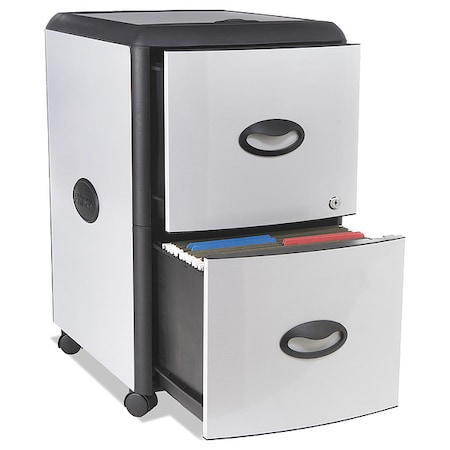 Storex 19" W 2 Drawer Vertical File Cabinet, Black/Silver, Letter 61352U01C