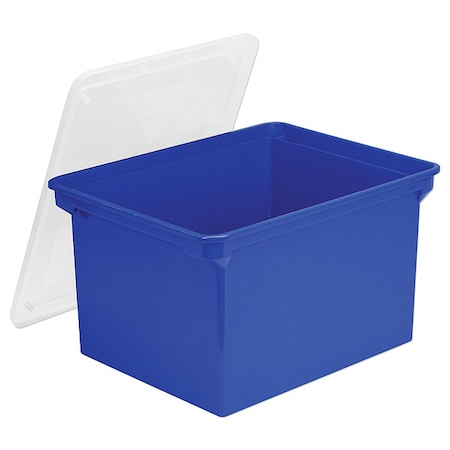 Storex File Box, Plastic, 14 1/4 in W, 19 in D, 10 7/8 in H, Snap On Lid Closure, Blue, Clear 61554U01C