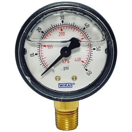 Wika Commercial Pressure Gauge, 0 to 60 psi, 2 in Dial, 1/4 in NPT, Bottom Location, ABS Case Material 113.13.20.60.L