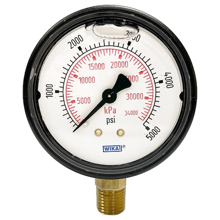 Wika Commercial Pressure Gauge, 0 to 5,000 psi, 2 1/2 in Dial, 1/4 in NPT, Bottom Location 113.13.25.5000.L