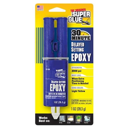 Super Glue Epoxy Adhesive, Delayed Setting Epoxy Series, Yellow, Syringe, 1:01 Mix Ratio, 24 hr Functional Cure SY-SS