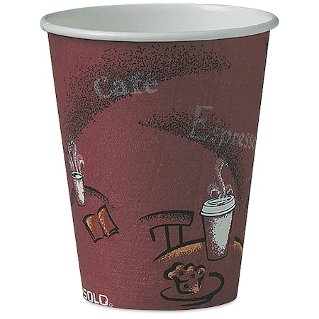 Solo Paper Hot Drink Cups in Bistro Design, 8 oz, Maroon, PK50 378SI-0041