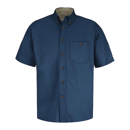 Red Kap Men's Short Sleeve Dress Shirt, Cotton, Button Fronts, 1 Pocket(s), Navy/Stone, 3XL SC64NV SS 3XL