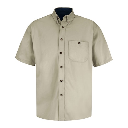 Red Kap Men's Short Sleeve Dress Shirt, Cotton, Button Fronts, 1 Pocket(s), Stone/Navy, 3XL SC64ST SS 3XL