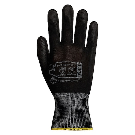 Superior Glove Coated Gloves, Polyurethane, Smooth, Palm, 3 Abrasion Level, Black, XL (10) 12 PK S13BKPUQ-10