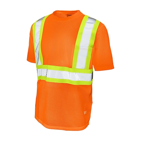 Tough Duck High Visibility Short Sleeve Shirt, 2, R, Polyester, Orange, 3XL S39221