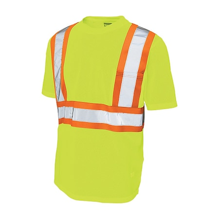 Tough Duck High Visibility Short Sleeve Shirt, 2, R, Polyester, Green/Yellow, L S39211