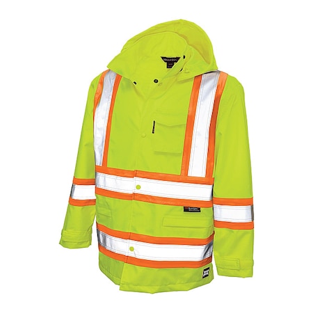 Tough Duck Rain Jacket, Polyester, Polyurethane, Class 3 Type R, Green, XL S37211