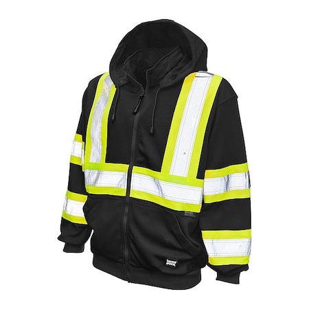 Tough Duck High Visibility Sweatshirt, 1, O, Polyester, Black, 2XL S49421