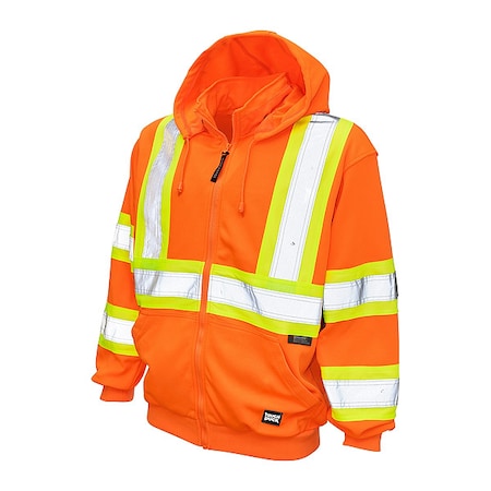 Tough Duck High Visibility Hooded Sweatshirt, 2, R, Polyester, Orange, 3XL S49421