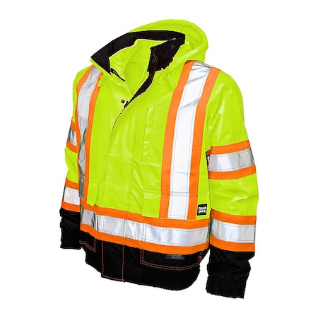 Tough Duck Men's Hi-Vis 3-in-1 Safety Bomber Jacket, 300D Poly Oxford with PU Coating, Fluorescent Green, L S41311