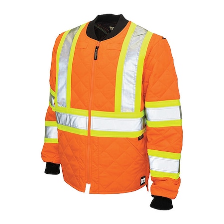 Tough Duck Hi-Vis Quilted Safety Jacket, 100% Polyester, Fluorescent Orange, L S43211