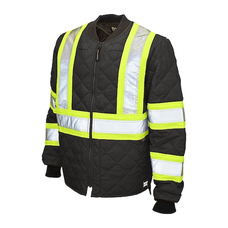 Tough Duck Men's Hi-Vis Quilted Safety Jacket, 100% Polyester, Black, XL S43211