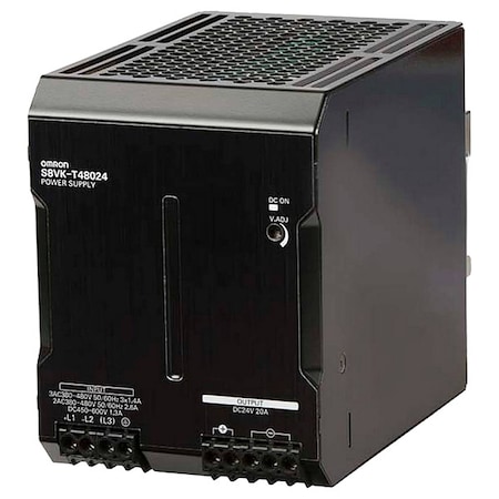 Omron Switching Power Supply, 380/480V AC; 450/600V DC, 24V DC, 480 W, 20 A, DIN Rail S8VK-T48024