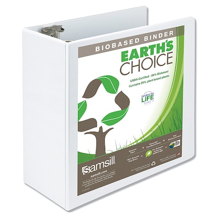 Zoro Select 5" Round Ring View Binder, Earth's Choice Biodegradable, White SAM18907