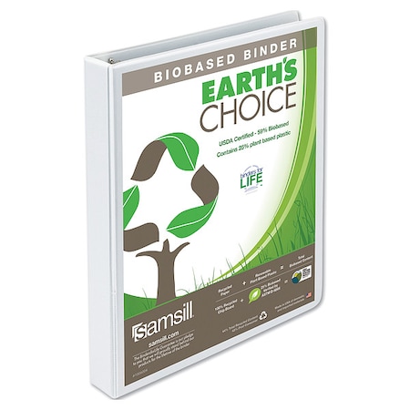 Zoro Select 1" Round Ring View Binder, Earth's Choice Biodegradable, White SAM18937