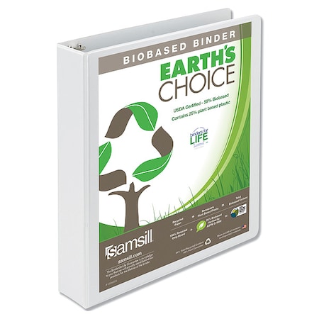 Zoro Select 1-1/2" Round Ring View Binder, Earth's Choice Biodegradable, White SAM18957