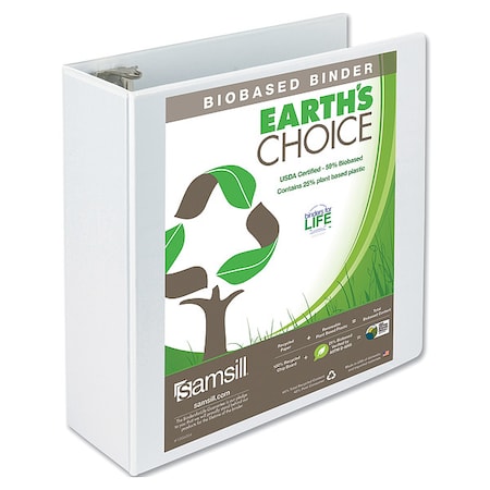 Zoro Select 4" Round Ring View Binder, Earth's Choice Biodegradable, White SAM18997