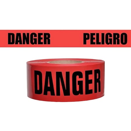 Zoro Select Barricade Tape, Danger/Peligro, Red, 3 in Wide x 1,000 ft Length, Polyethylene, 2 mil SB3102R174-200