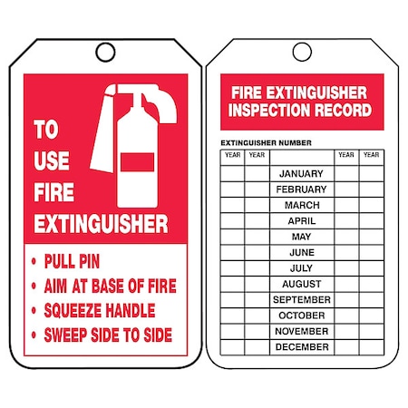 Accuform Tag, Fire Extinguisher, Plastic, 5 3/4 in H x 3 1/4 in W, White, Rectangle, 25 PK TRS218PTP