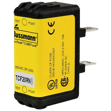 Eaton Bussmann Fuse, 600VAC, Cube, CF, 20A, 300VDC, Non-Ind TCF20RN