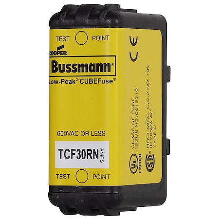 Eaton Bussmann Fuse, 600VAC, Cube, CF, 30A, 300VDC, Non-Ind TCF30RN