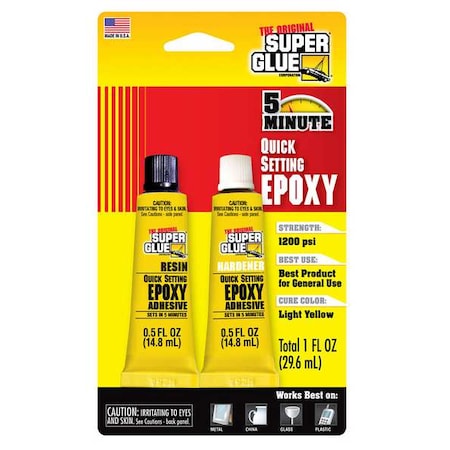 Super Glue Super Weatherstrip Adhesive, Quick Setting Epoxy Series, Yellow, 5 oz, Tube, 1:01 Mix Ratio T-QS48