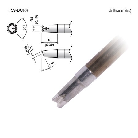 Hakko Soldering Tip, T.W. 4 mm, T.L. 10 mm T39-BCR4